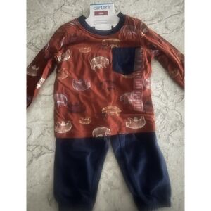 NWT Carter's Boys‎ Size 18 Months 2 Piece Bear Set. Shirt rust orange, Blue Pant